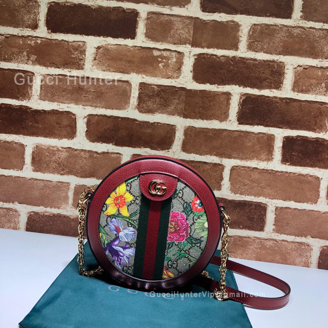 Gucci Ophidia GG Flora Mini Round Shoulder Bag Red 550618